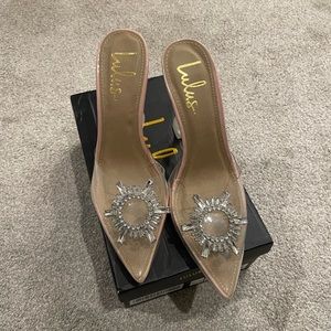 Lulus clear rhinestone heels